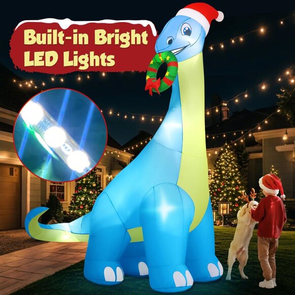 🆕12FT Christmas Inflatable Giant Dinosaur Blow Up Yard Outdoor Decoration - Picture 7 of 9